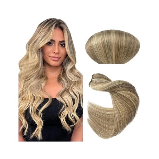 Sew in Weft Hair Extensions Human Hair, Light Ash Blonde and Platinum Blonde Highlight Bundles, 18 Inch Hand Tied Sew in Balayage Blonde Real Human Hair Weft Extensions for Women 100grams