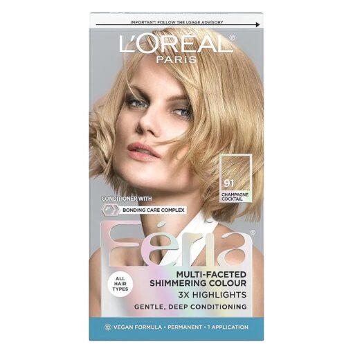 Feria Multi-Faceted Shimmering Permanent Hair Color, 91Champagne Cocktail ( Light Beige Blonde ), Pack of 1, Hair Dye