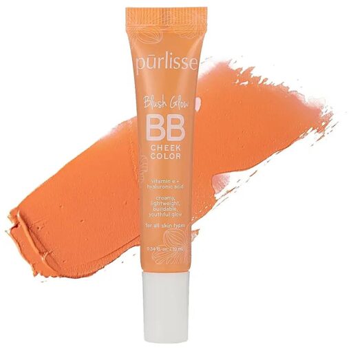 purlisse Blush Glow BB Cheek Color : Cruelty-free & clean, Paraben & Sulfate-free, Cream blush, Long lasting, Vitamin E hydrates | Malibu Peach 0.34oz