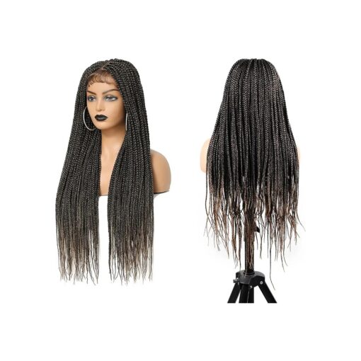 Miz Barn 30" Fully Handmade 4x4" Swiss Lace Front Unknotted Box Braided Wigs for Black Women Synthetic Twist Braids Wigs with Baby Hair Lightweight Cornrow Braids Wig ( T1B/27 )