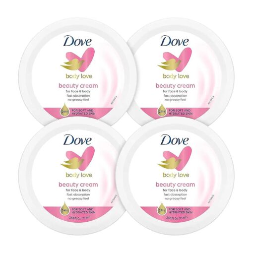 Dove Lotion, Beauty Cream - Light, Fast-Absorbing Face and Body Cream for Normal to Dry Skin, 24-Hour Moisture, Luxuriously Scented Face Cream, Hand & Body Lotion, Travel Size, 2.53 Fl Oz ( Pack of 4 )