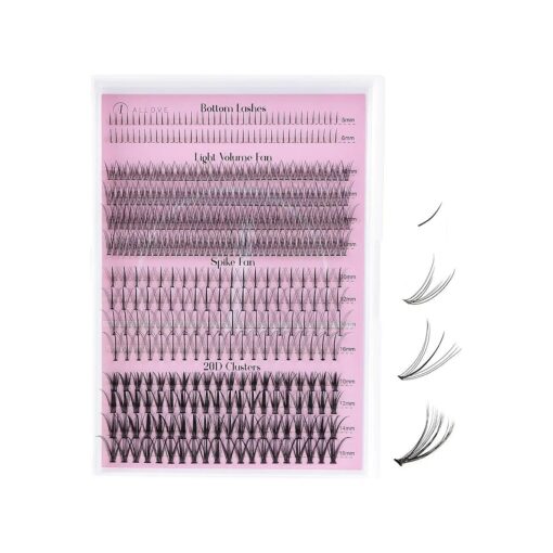 ALLOVE Lash Clusters Individual Lashes Multi-type Mixed DIY Lash Extensions with Bottom Lashes, 7D Spike Fans, Light Volume Fans, 20D Cluster Lashes for Self Application at Home