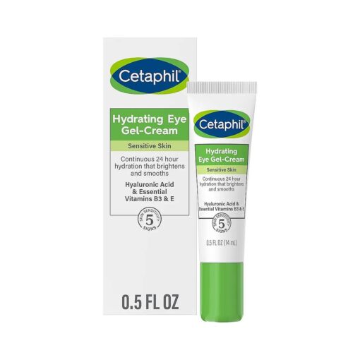 Cetaphil Hydrating Eye Gel-Cream, With Hyaluronic Acid, 0.5 fl oz, Brightens and Smooths Under Eyes, 24 Hour Hydration for All Skin Types, ( Packaging May Vary )