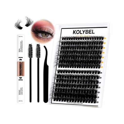 Lash Extension Kit Lash Clusters Kit Fluffy Eyelash Clusters D Curl Wispy Individual Lashes Cluster Eyelash Extensions False Eyelashes DIY Lash Extension Kit by KOLYBEL ( 60D+80D FLUFFY KIT )