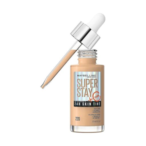 Maybelline Super Stay Up to 24HR Skin Tint, Radiant Light-to-Medium Coverage Foundation, Makeup Infused With Vitamin C, 220, 1 Count