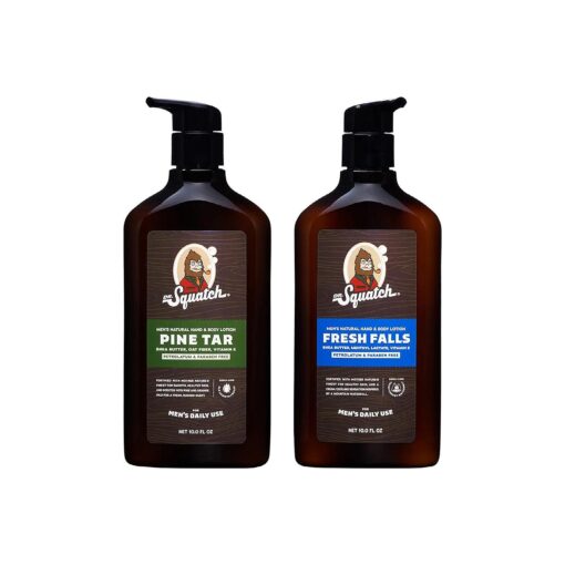 Dr. Squatch Men 's Natural Lotion Non-Greasy Men 's Lotion - 24-hour moisturization hand and body lotion - Made with Shea Butter, Coconut Oil, and Vitamin E - Pine Tar and Fresh Falls ( 2 Pack )