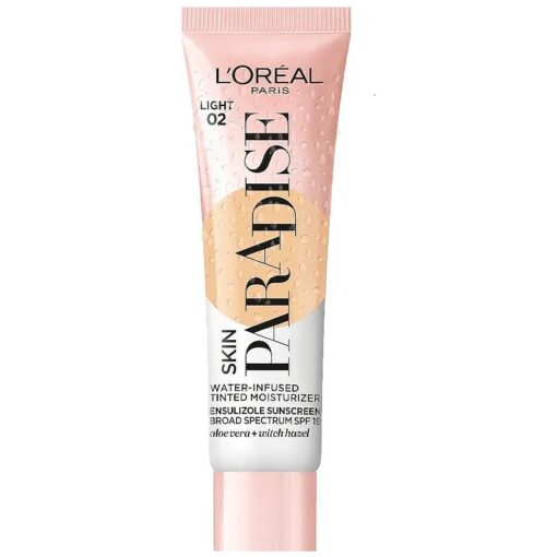 Skin Paradise Water-infused Tinted Moisturizer with Broad Spectrum SPF 19 sunscreen lightweight, natural coverage up to 24h hydration for a fresh, glowing complexion, Light 02, 1 fl oz