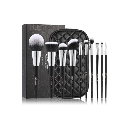 DUcare Makeup Brushes with Case 10Pcs Travel Makeup Brushset Women Gift Premium Synthetic Kabuki Foundation Blending Brush Face Powder Blush Concealers Eye Shadows with bag