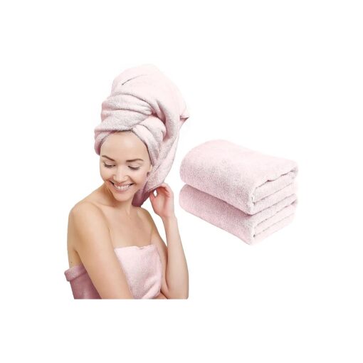 Scala ( 2 Pack Extra Large Microfiber Hair Towel 24" x 48" Anti Frizz for Long Hair, Multipurpose Bath Towel for Pool, Gym, Yoga, Camping - Quick Drying, Ultra Absorbent - Light Pink Towels