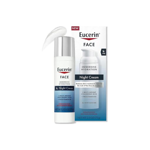 Eucerin Face Immersive Hydration Night Cream with Hyaluronic Acid and Provitamin B5, Ultra-Lightweight Face Moisturizer Smooths Fines Lines and Wrinkles, 2.5 Oz Bottle