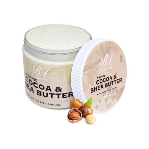 RA COSMETICS Whipped Cocoa & Shea Butter, Unscented - 12oz | 100 % Pure & Natural Skin Moisturizer with Coconut Oil | Vitamin-Rich Body Butter for Soft, Supple, and Radiant Skin & Healthy Hairs