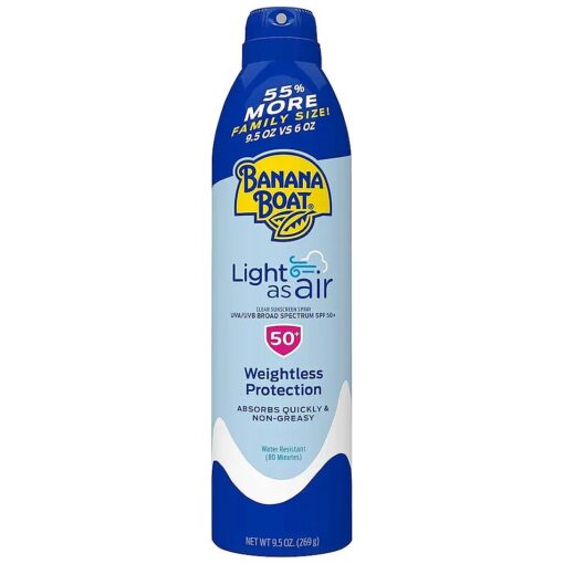 Light As Air Sunscreen Spray SPF 50, 9.5oz | Lightweight Sunscreen, Spray On Sunscreen, Body Sunscreen Spray, Non-Greasy Sunscreen, Oxybenzone Free Sunscreen, Family Size Sunscreen, 9.5oz