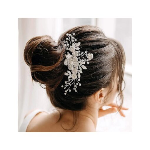 AW BRIDAL Wedding Hair Comb Ivory Flower Bridal Headpiece Hair Clip Wedding Hair Accessories for Brides ( Silver )