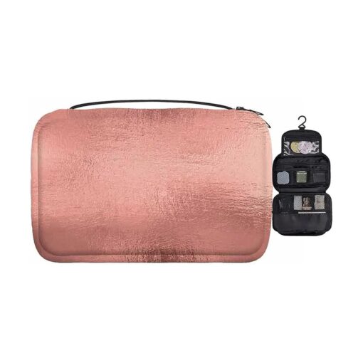 Pink Travel Makeup Bag Rose Gold Glitter Sparkle Shine Hanging Toiletry Bag Packing Organizer for Bathroom Women Girls Men Boys