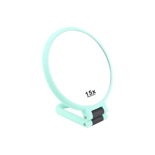 15x Magnifying Makeup Mirror, Travel Handheld Mirror Double-Sided 360 Adjustable Cosmetic Hand Mirror Round Green