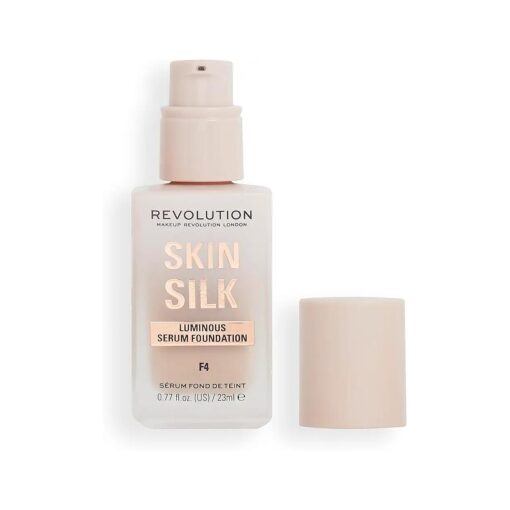 Revolution Beauty, Skin Silk Serum Foundation, Light to Medium Coverage, Lightweight & Radiant Finish, Contains Hyaluronic Acid, F4 Light Skin Tones, 0.77 Fl, Oz .