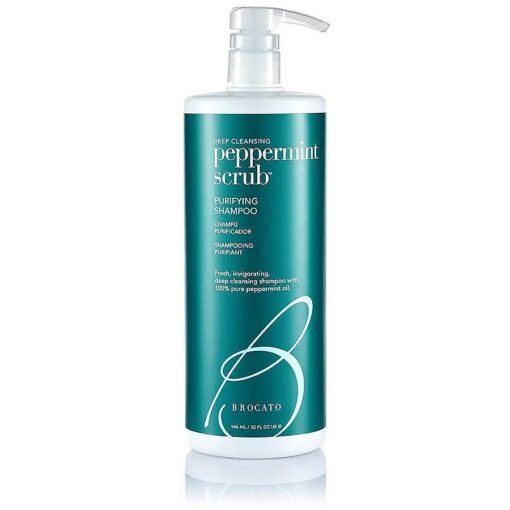 Brocato Peppermint Scrub Purifying Shampoo : Lightweight with Pure Peppermint Oil, Ideal for Oily to Normal Hair Types - Sulfate & Paraben Free, 32oz