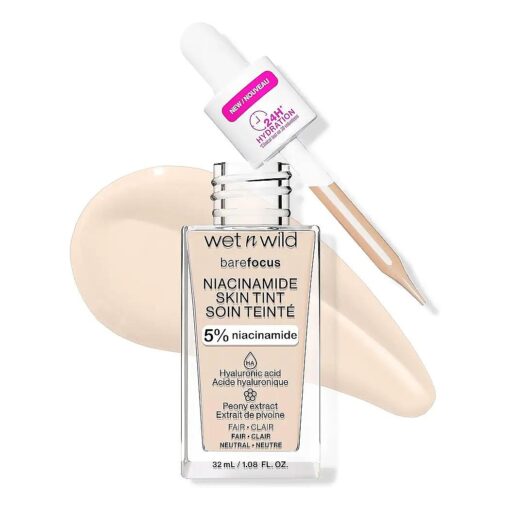 wet n wild Bare Focus Skin Tint, 5 % Niacinamide Enriched, Buildable Sheer Lightweight Coverage, Natural Radiant Finish, Hyaluronic & Vitamin Hydration Boost, Cruelty-Free & Vegan - Fair