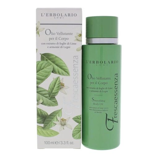 L'Erbolario Frescaessenza Smoothing Body Oil - Smoothing Massage Oil - Lightweight, Brightening, and Tightening - Lemon Leaf and Mimosa Bark - 3.3 oz