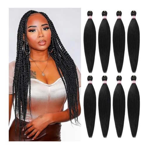 Pre-stretched Braiding Hair 20 Inch 8 Packs Professional Easy Crochet Braid Hair Hot Water Setting Soft Synthetic Braiding Hair Extension for Twist Box Braids Senegalese Crochet Hair ( # 1B )