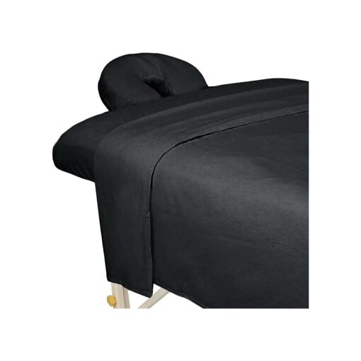 ForPro Premium Flannel 3-Piece Massage Sheet Set for Massage Tables, Includes Flat Sheet, Fitted Sheet and Fitted Face Rest Cover, Black