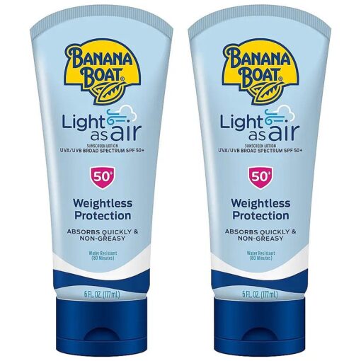 Light As Air Sunscreen Lotion SPF 50 Twin Pack | Lightweight Sunscreen, Lotion Sunscreen, Banana Boat Sunscreen Lotion for Body, Non-Greasy Sunscreen, Oxybenzone Free Sunscreen, 6oz each