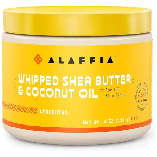 Alaffia Whipped Shea Butter and Coconut Oil, for Smooth, Soft Skin, Unscented 4 Oz