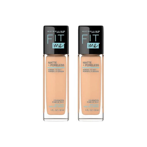 Maybelline New York Fit Me Matte + Poreless Liquid Foundation Makeup, Nude Beige, 2 COUNT Oil-Free Foundation, 2 Oz