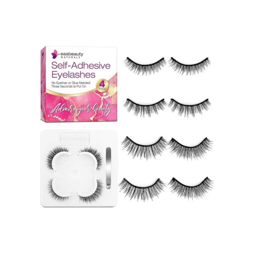 Self Adhesive Eyelashes, 8PCs False Eyelashes Natural Look, Reusable Adhesive Eyelashes, Self Adhesive Eyelashes Reusable Self Sticking, No Glue Eyelashes, False Lashes Natural Look for Women