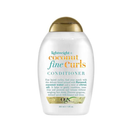 OGX Lightweight + Coconut Fine Curls Conditioner, Lightweight, Coconut Water Conditioner, 13 Fl Oz