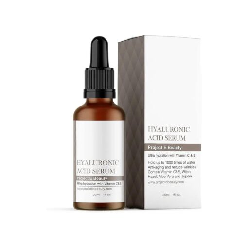 Hyaluronic Acid Serum by Project E Beauty | Anti-Aging Serum for the Face & Eyes | Plumping & Hydrating Facial Skin Care | Removes Dark Spots & Wrinkles | Vitamin C & E| Whiteing | For Dry Skin | 1oz ...