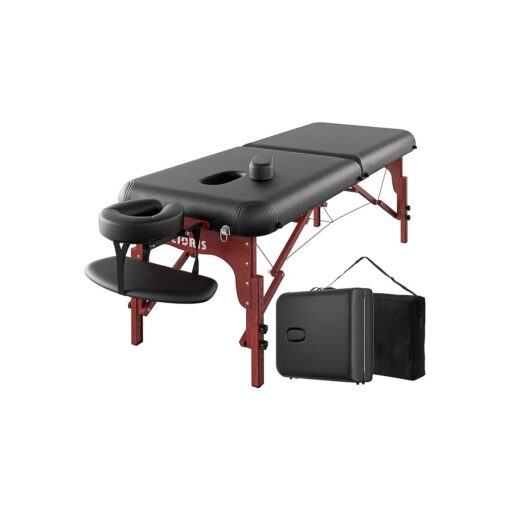 CLORIS 84" Professional Massage Table Portable 2 Folding Lightweight Facial Salon Spa Tattoo Bed Height Adjustable with Carrying Bag & Wooden Leg Hold Up to 1100LBS