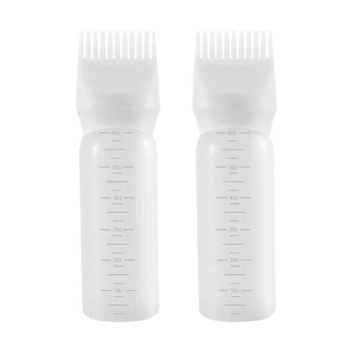 Pimoys Root Comb Applicator Bottle 6 Ounce Hair Oil Applicator 2 Pack Applicator Bottle for Hair Dye Applicator Bottle with Graduated Scale, White