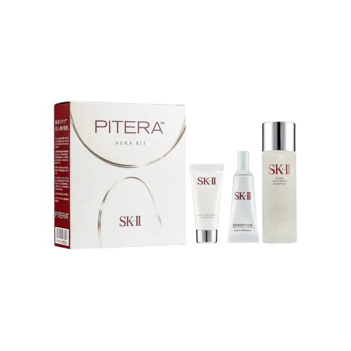 SK-II Pitera Aura 3 Piece Kit ( 2.5 Ounce Facial Treatment Essence + 0.57 Ounce Facial Treatment Cleanser + 0.33 Ounce Genoptics Aura Essence )