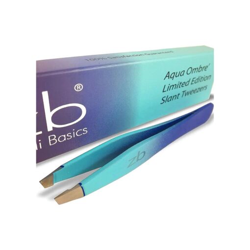 Tweezers - Limited Edition Aqua Ombre Slant Tweezer - Best Tweezers for Eyebrow, Hair Removal and Your Precision Needs