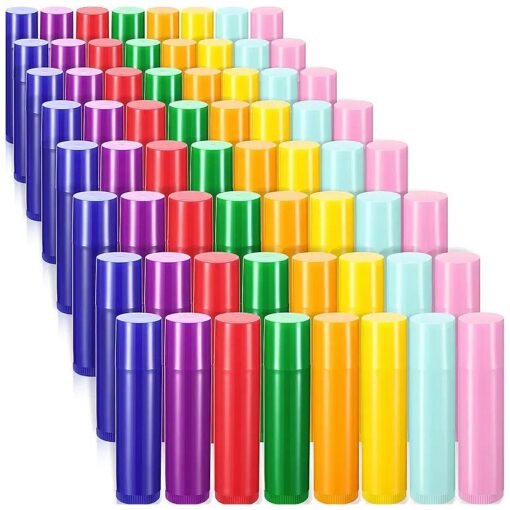 Maitys 64 Pieces Lip Balm 5 ml Empty Containers Refillable Rotatable Plastic Lipstick Tubes DIY Lip Gloss Balm Tube Holder for DIY Cosmetic, 8 Colors