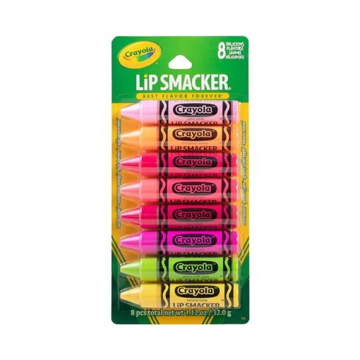 Lip Smacker Crayola Lip Balm Party Pack 8 Count, Cotton Candy, Orange, Sherbert, Watermelon, Berry, Apple, Banana