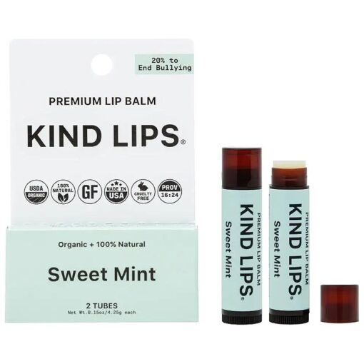 Kind Lips Lip Balm - Nourishing & Moisturizing Lip Care for Dry Lips Made from Shea Butter, Beeswax with Vitamin E |Sweet Mint Flavor | 0.15 Ounce ( Pack of 2 )