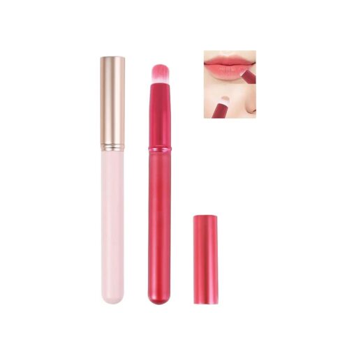 Lip Blending Brush with Lid, Lip Smudge Brush, Spot Concealer Brush, Professional Lip Smudge Brush for Lipstick Gloss Creams, Hygienic Portable with Cap, for Women Girl Gift-2Pcs ( Pink & Red )