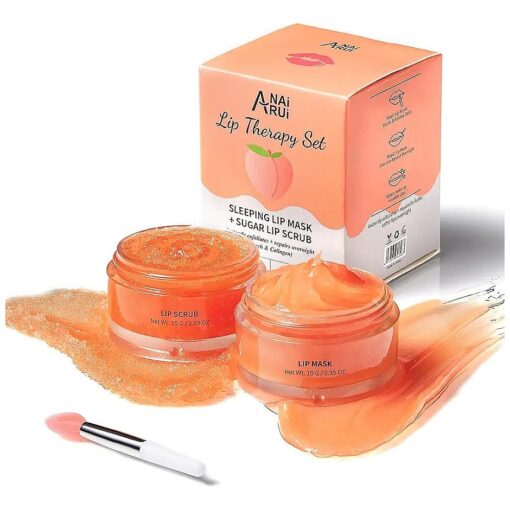 ANAiRUi Lip Balm Mask & Lip Scrub Set, Lip Care Kit - Lip Sleeping Mask Moisturizer and Lip Exfoliator Sugar Scrub, Overnight Lip Treatment Repair for Dry Chapped Peel Lips, Lip Lines