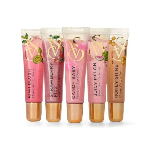 Victoria 's Secret Lip Gloss Gift Set, Flavor Favorites, Flavored Lip Gloss Set for Women, Includes 5 Lip Glosses