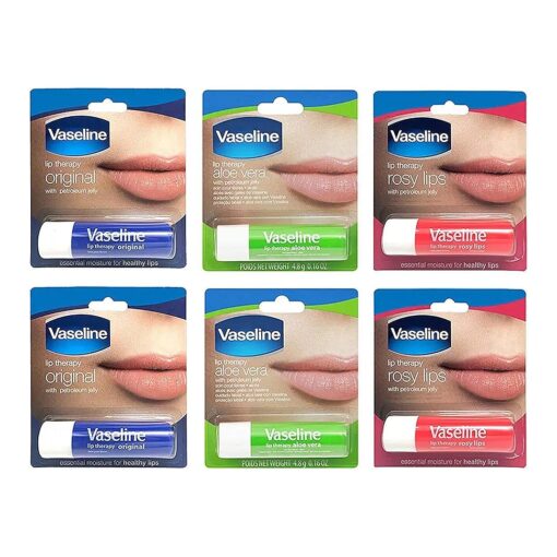 Vaseline Lip Therapy Stick with Petroleum Jelly Gift Set Includes Original, Rosy Lips and Aloe, 6 Count