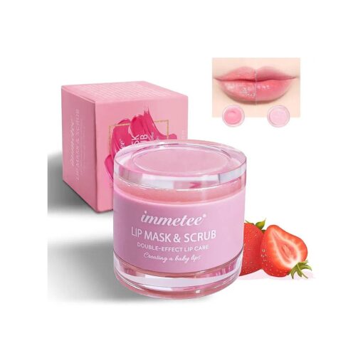 immetee Lip Scrubs Exfoliator & Moisturizer, Lip Mask 2 in 1 Double Effectively Repairs Dry Cracked Lips, Lip Scrubs Exfoliator Dead Skin Moisturizer, Lip Mask Overnight ( 0.35Oz+Brush )