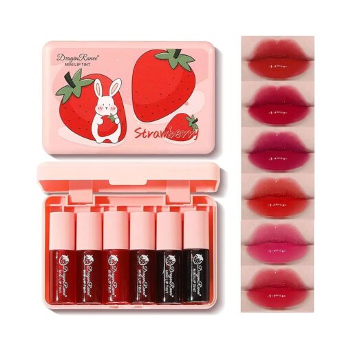 6 Colors Lip Tint Stain Mini Liquid Lipstick, Korean Lip Gloss Moisturizing Natural Velvet Lip Tint, Waterproof Longwear Liquid Blush & Lip Stain, Vivid Color