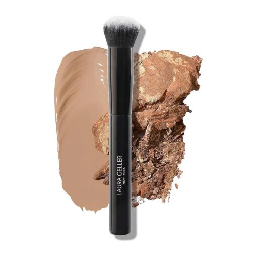 LAURA GELLER NEW YORK Foundation Makeup Brush with Wooden Handle in Midnight Black - Works with Foundation, Concealer, Blush - For Applying and Blending Liquid, Cream or Powder Makeup