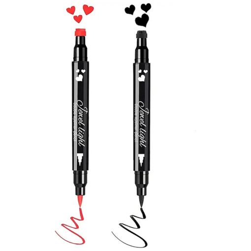 Go Ho 2 PCS Waterproof Liquid Eyeliner Stamps, Black & Red Eyeliner Heart Stamp Eyeliner for Fun Makeup, Double-side Long-lasting Winged Eyeliner Stamp, Smudge-Proof Eye Liner