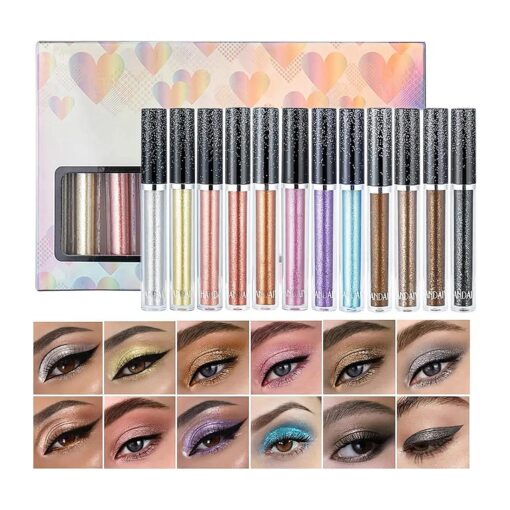 BestLand 12 Colors Liquid Glitter Eyeshadow Set, Multi-dimensional Metallic Glitter Shimmer Smokey Eye Looks Waterproof Long Lasting Quick-Drying Sparkling Eye Shadow Makeup Kits