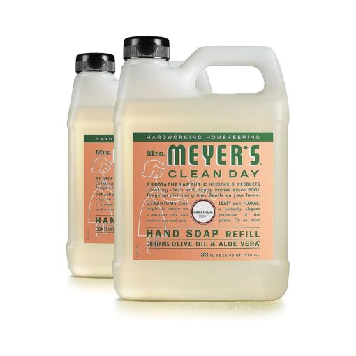 MRS. MEYER 'S CLEAN DAY Hand Soap Refill, Made with Essential Oils, Biodegradable Formula, Geranium, 33 Fl, Oz - Pack Of 2