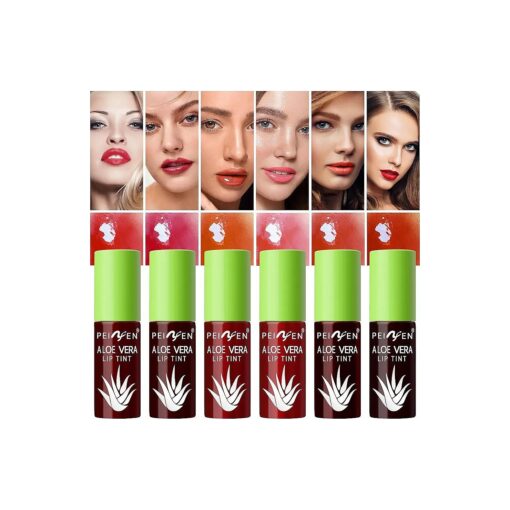 Lip Stain, Lip Tint, 6 Colors Lip Gloss Set Lip Stain Long Lasting Waterproof, Mini Liquid Lip Oil Tinted, Red Non-Stick Cup Hydrating Lip Tint for Cheek Women, Vivid Color SET A