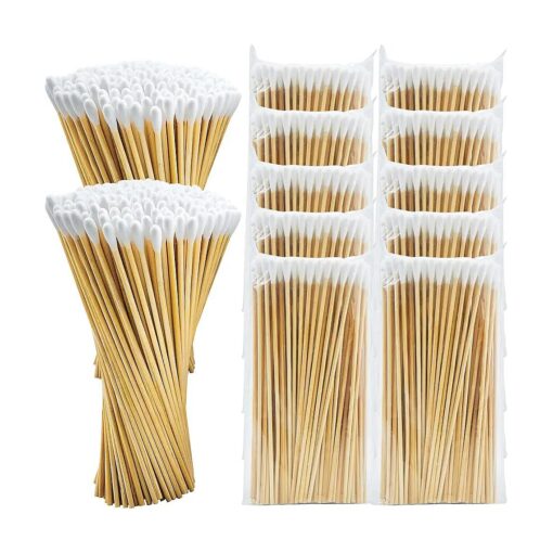 500/1000 Count 6" Long Round/Pointed Cotton Swabs Durable Stem, Lint- Free Gun Cleaning Swabs Pure Cotton Tips for Gun Maintenance, Makeup, Pet Care, Equipment ( Detailed Work )